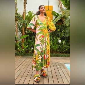 FARM RIO - Mixed Print Palm and Pitaya Maxi Wrap Dress